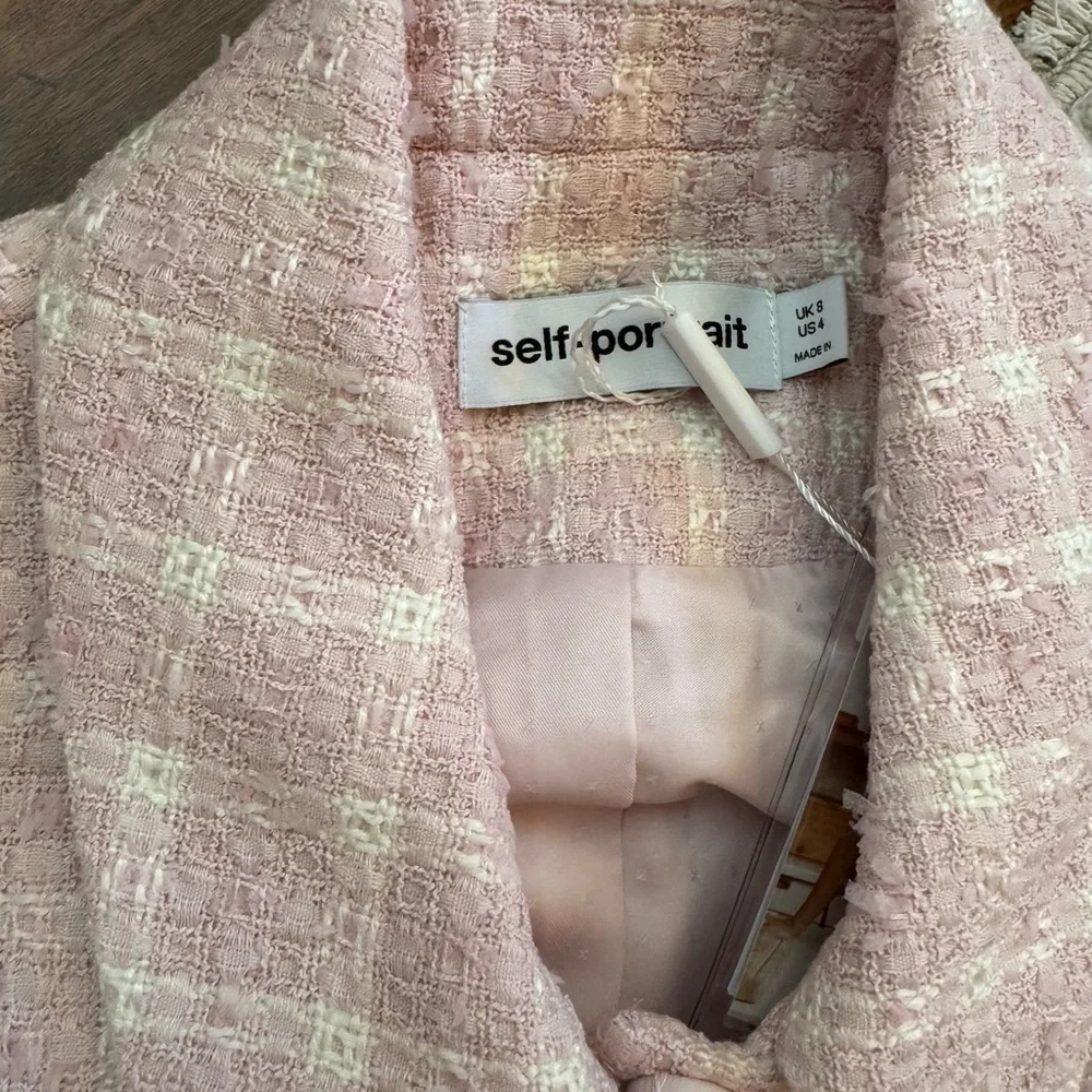 Self-Portrait Pink Boucle Tweed Mini Dress NWT Size 4 – Feminine Luxury - Picture 2 of 5